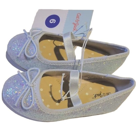 Cat & Jack Girls Lily Glitter Ballet Flats Size 6 Purple Toddler Memory Foam - Picture 2 of 6